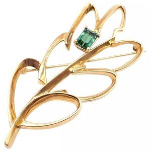 Vintage Tiffany & Co Paloma Picasso 18k Yellow Gold Green Tourmaline Leaf Brooch